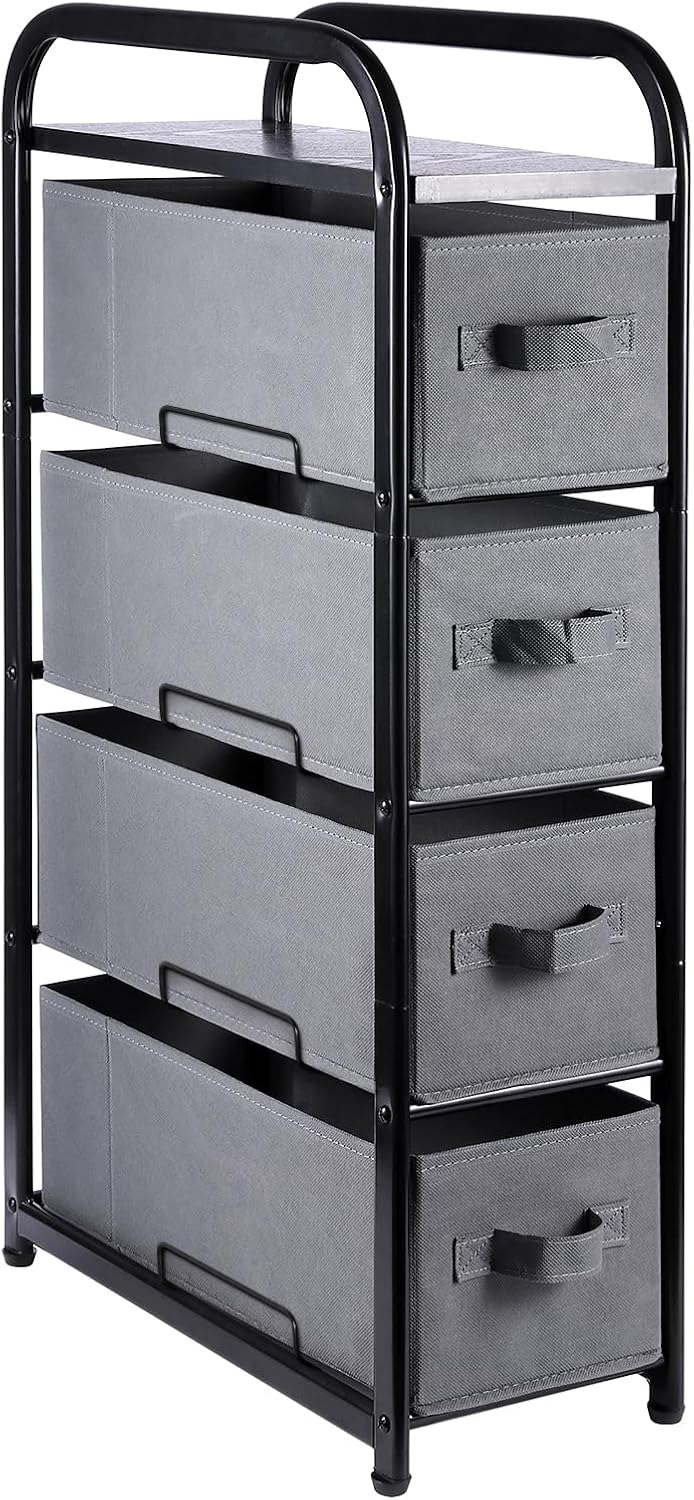 MAX Houser 4 Drawer Narrow Dresser Fabric Storage Tower Vertical Slim Storage...