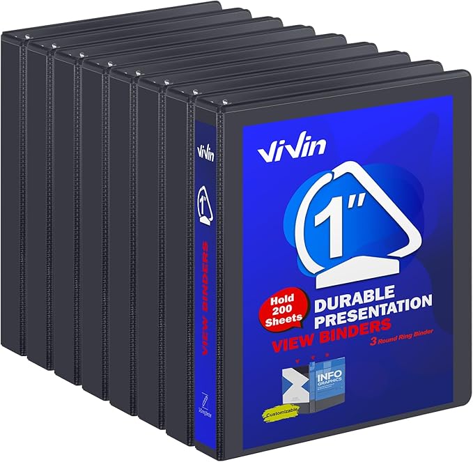 3 Ring Binder 1 Inch, ViVin Sturdy 1"-Slant D Ring Binder by ViVin