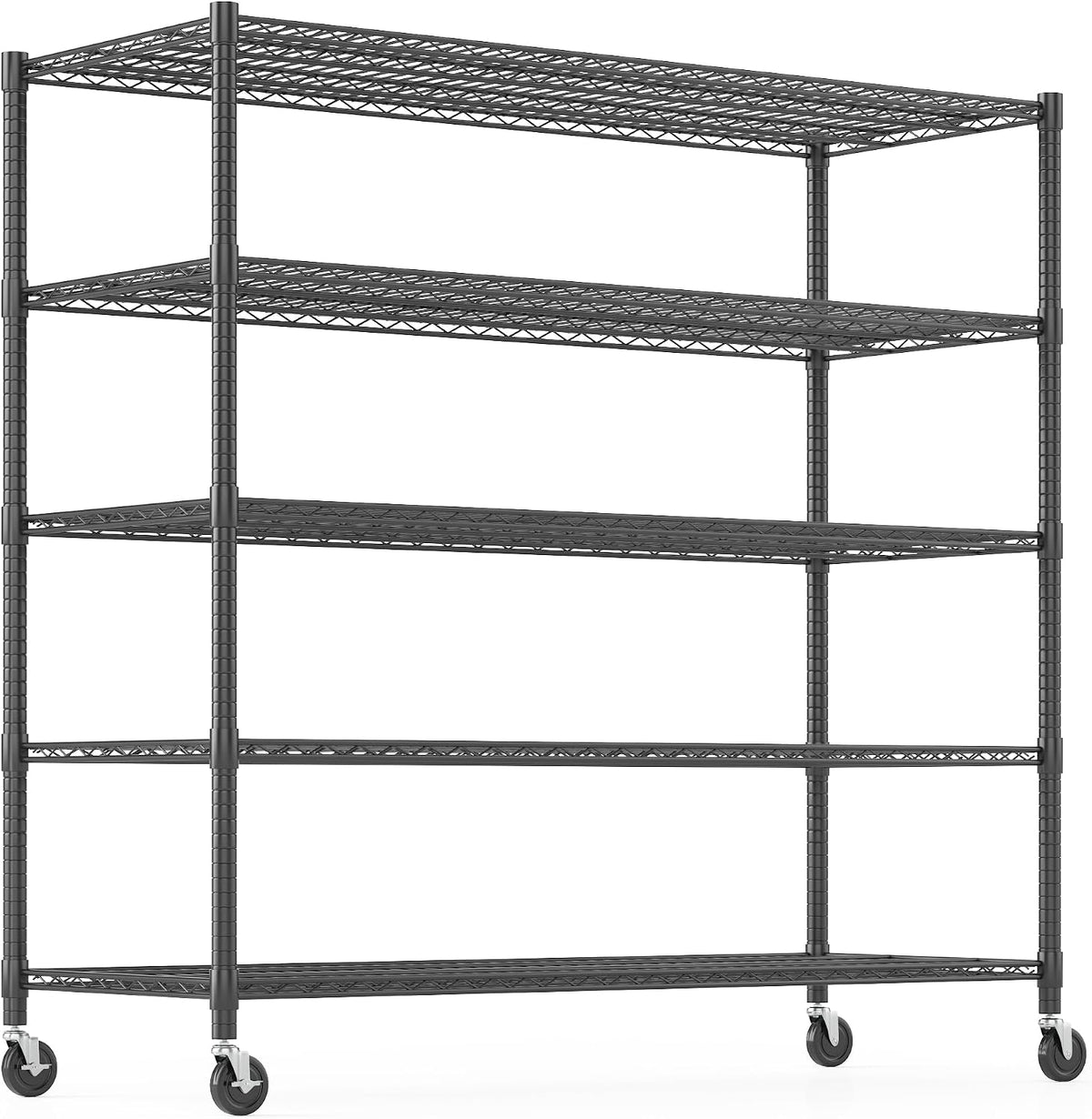 Himimi Storage Shelves with Wheels, 5-Tier Heavy Duty Steel Wire Rack Storage