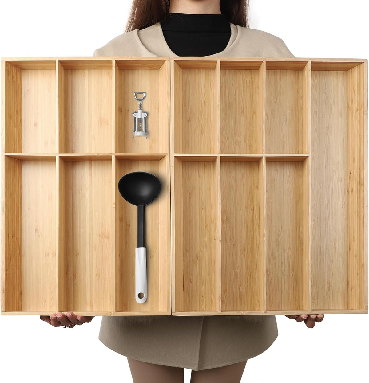 BAMOTTO CRAFTBAMBOO 13 Slot V-Shaped Bamboo Drawer Organizer Set of 2