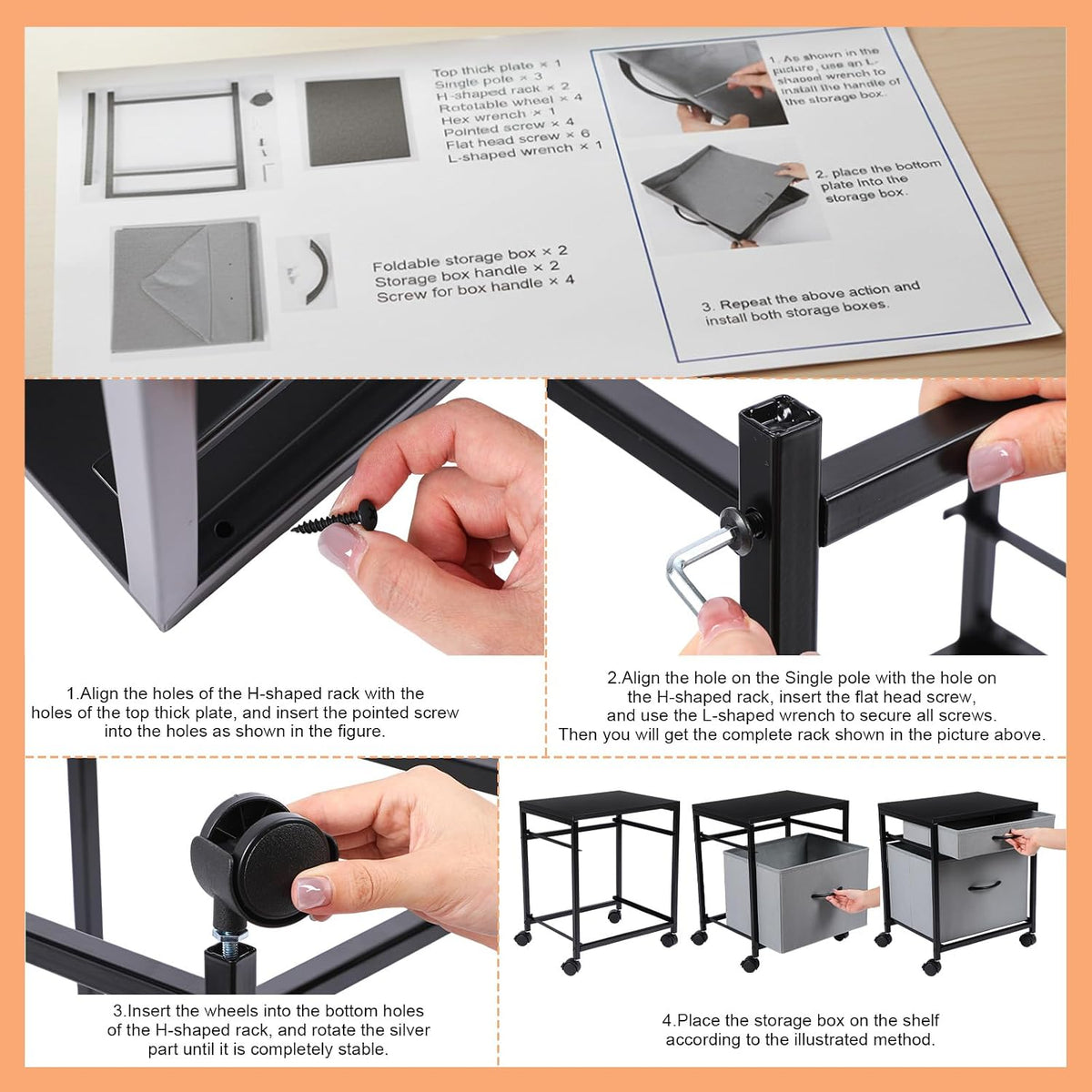 AceOrbit Back to School Rolling File Cabinet Printer Stand,Gray