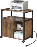 Lateral File Cabinet,Office Filing Cabinets with Socket and USB Charging Port,Modern Rolling Printer Stand with Storage for A4, Letter Size and File Folders,for Home Office, Rustic Brown