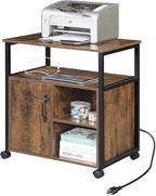 Lateral File Cabinet,Office Filing Cabinets with Socket and USB Charging Port,Modern Rolling Printer Stand with Storage for A4, Letter Size and File Folders,for Home Office, Rustic Brown