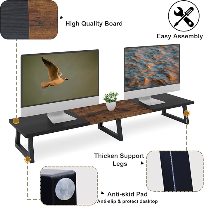 TEAMIX 42 inch Large Dual Monitor Riser, Extra Long Monitor Stand Riser - Image 3