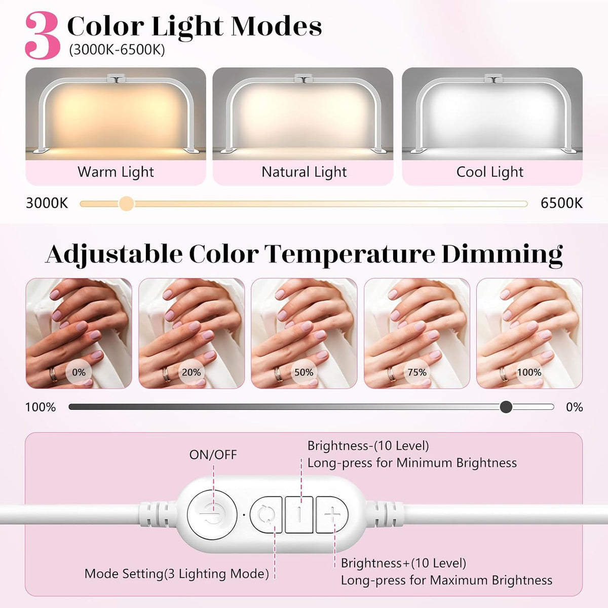 LIONVISON Half Moon Light for Nail Desk: 29" Arch Nail Light for Nail Tech