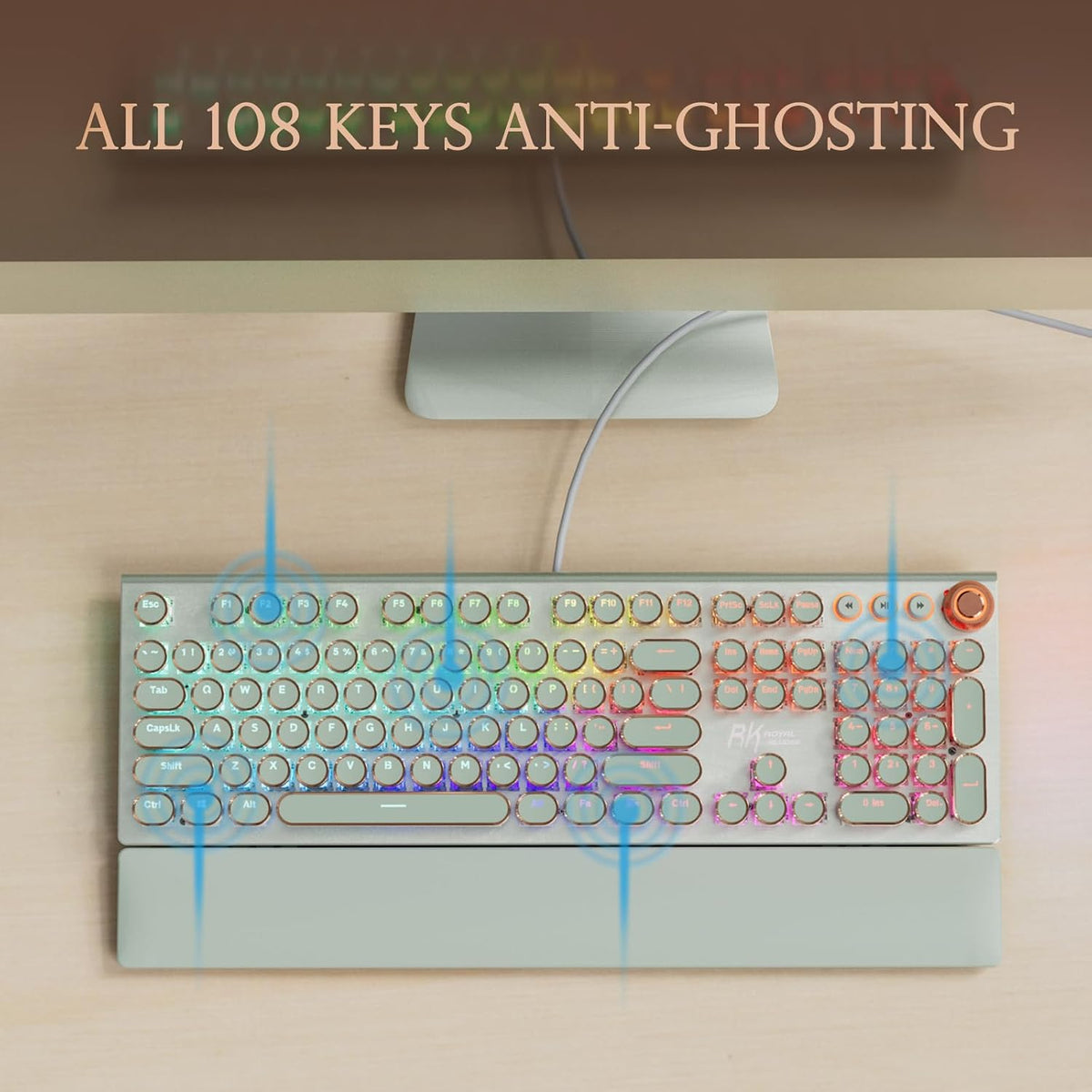 RK ROYAL KLUDGE X108 Typewriter Style Mechanical Keyboard, Wired Gaming Keybo...