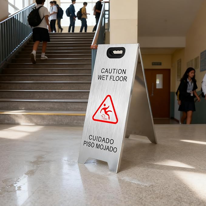 Kerty 4 Pack Stainless Steel Wet Floor Sign, 24 Inch Caution Wet Floor Sign - Image 6