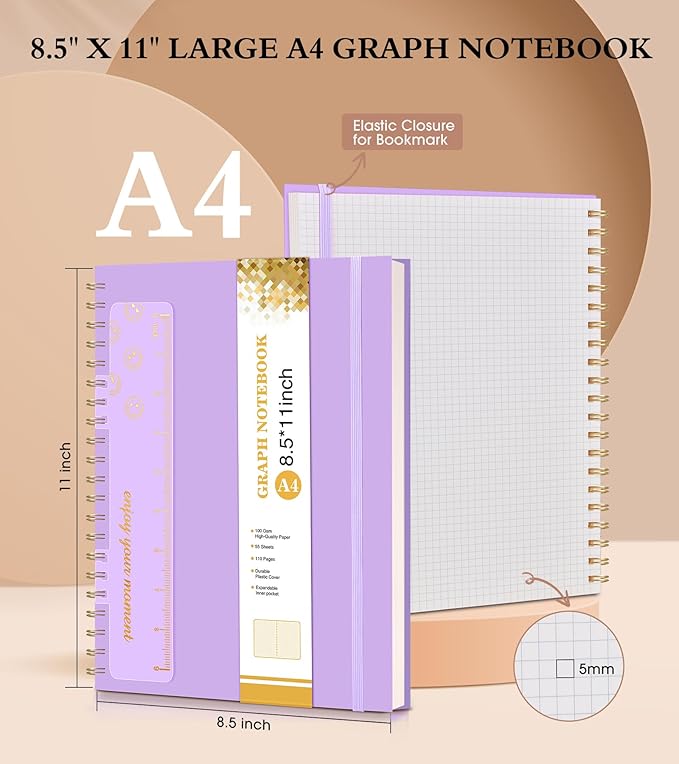 Graph Paper Notebook, Spiral Notebook Journal 8.5” x 11”, A4 Large Grid - Image 2