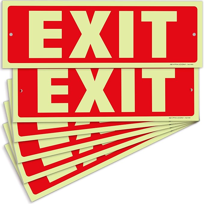iSYFIX Exit Glow in the Dark Sign – 6 Pack 12x4 Inch – 40 mil Thick Polystyrene by iSYFIXPREMIUMSIGNS