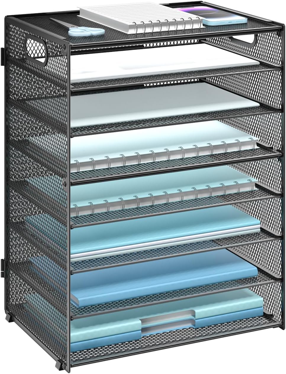 WALI Desk File Organizer, 8 Tier Desktop Paper Letter Tray Organizer with Han...