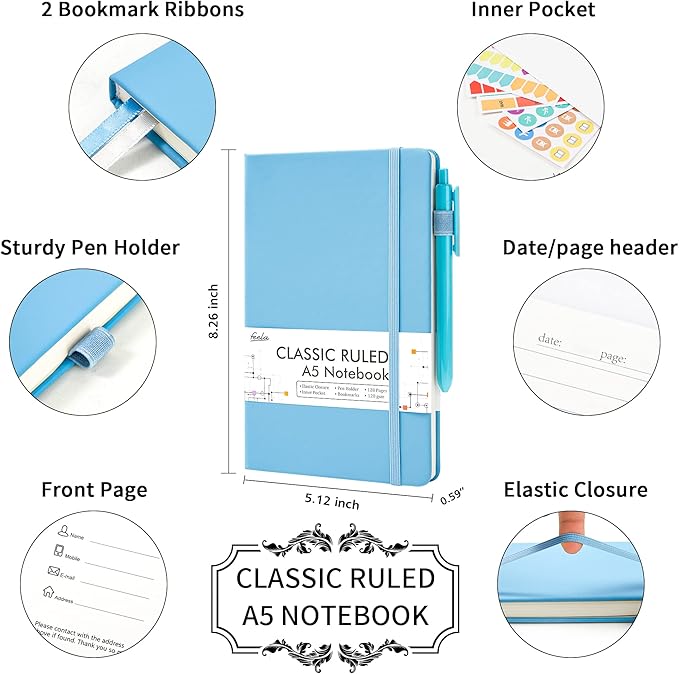 feela 5 Pack Notebooks Journals Bulk, Hardcover Classic Ruled Lined Journals - Image 2
