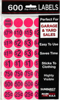 Sunburst Systems 7030 Pre-Priced Garage Sale Stickers (Labels),600 Count, Pink