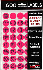 Sunburst Systems 7030 Pre-Priced Garage Sale Stickers (Labels),600 Count, Pink