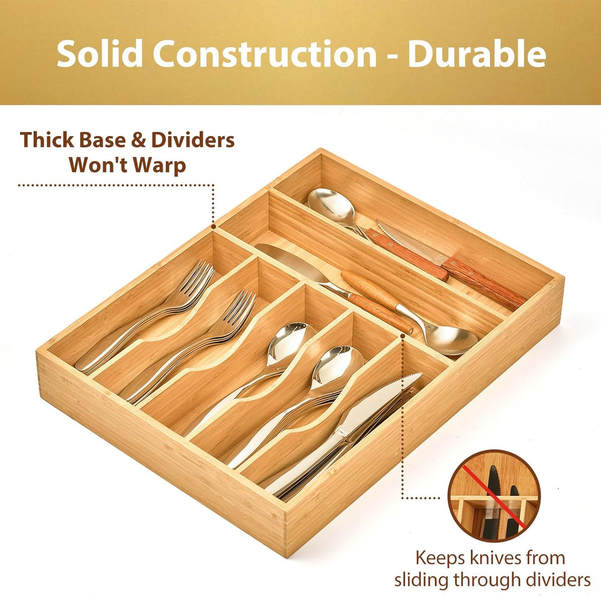 Umilife Kitchen Drawer Organizer, 12.5 Inch Silverware Utensil Tray Holder, E...