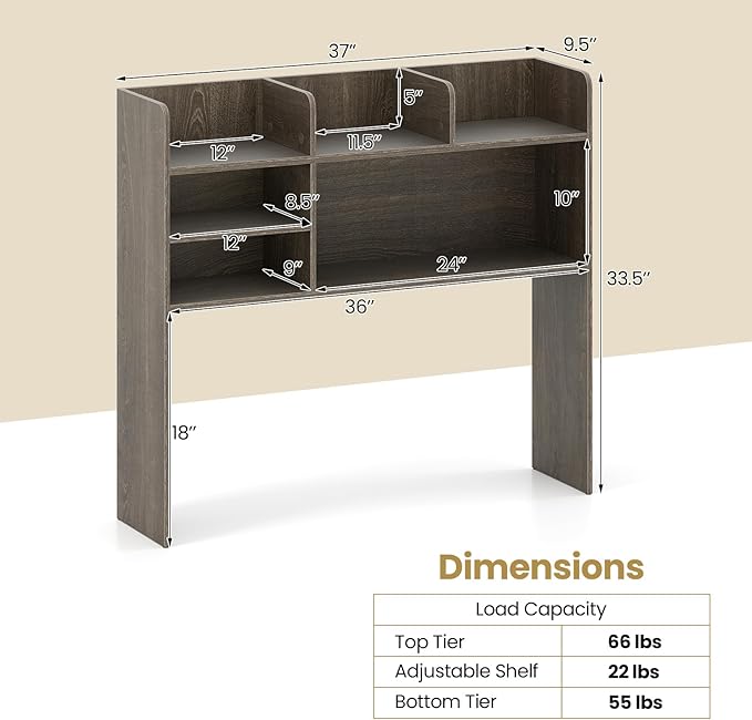 Tangkula Desktop Bookshelf for Computer Up to 32”, 37” Countertop Storage Hutch - Image 3