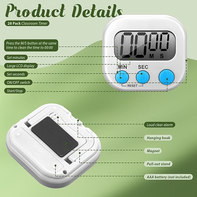 Xuhal 28 Pcs Digital Timers for Teachers Classroom Kitchen Countdown Timers for - Image 4