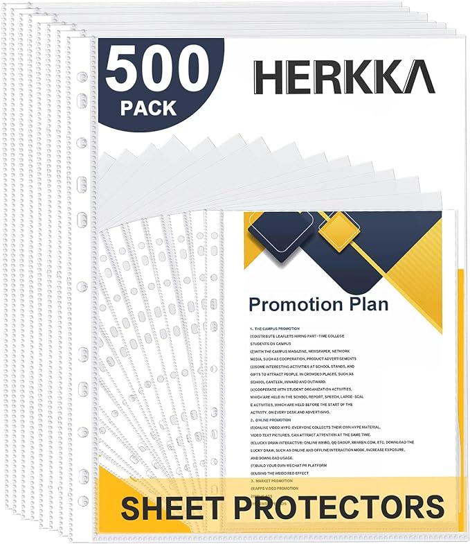 Sheet Protectors, HERKKA 500 Pack Upgrade Clear Plastic Page Protectors Sheet by HERKKA
