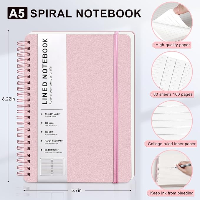 ABERLLS Pink Lined Spiral Journal Notebook - Image 2