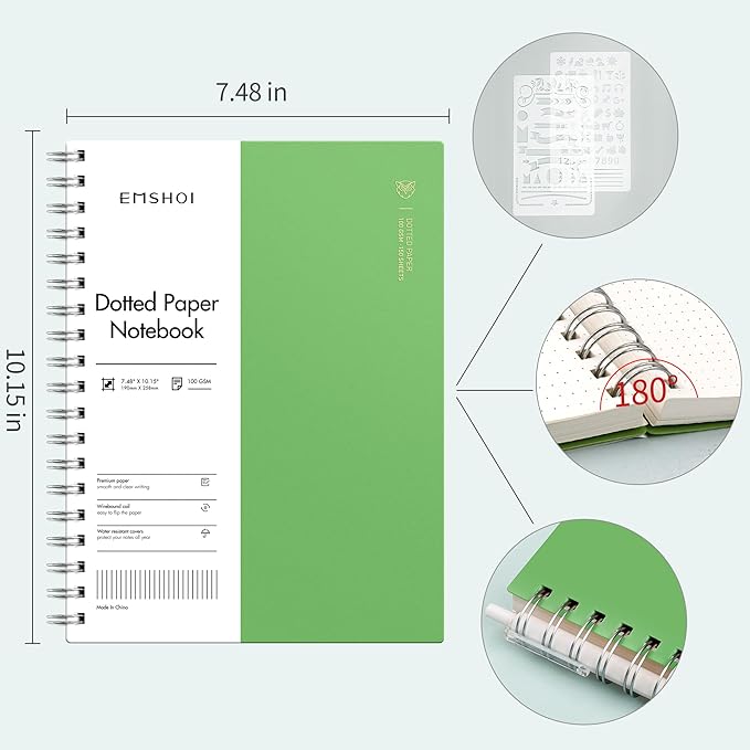 EMSHOI B5 Spiral Dotted Notebook, 7.48"x10.15" Dot Grid Journal, 150 Sheets/300 - Image 3