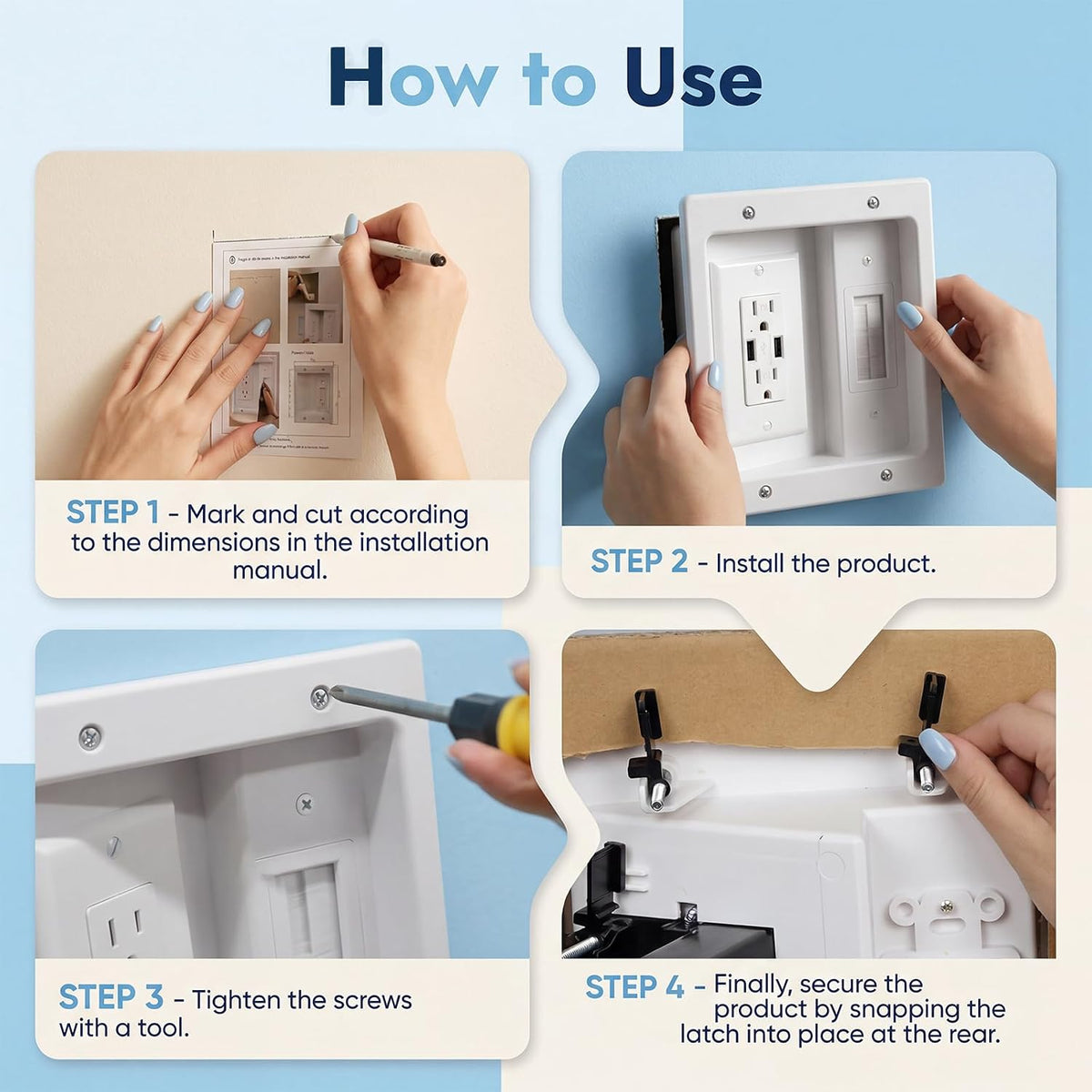 in-Wall Cable Management Kit, Recessed TV Outlet Box with Dual AC + 2 USB Por...