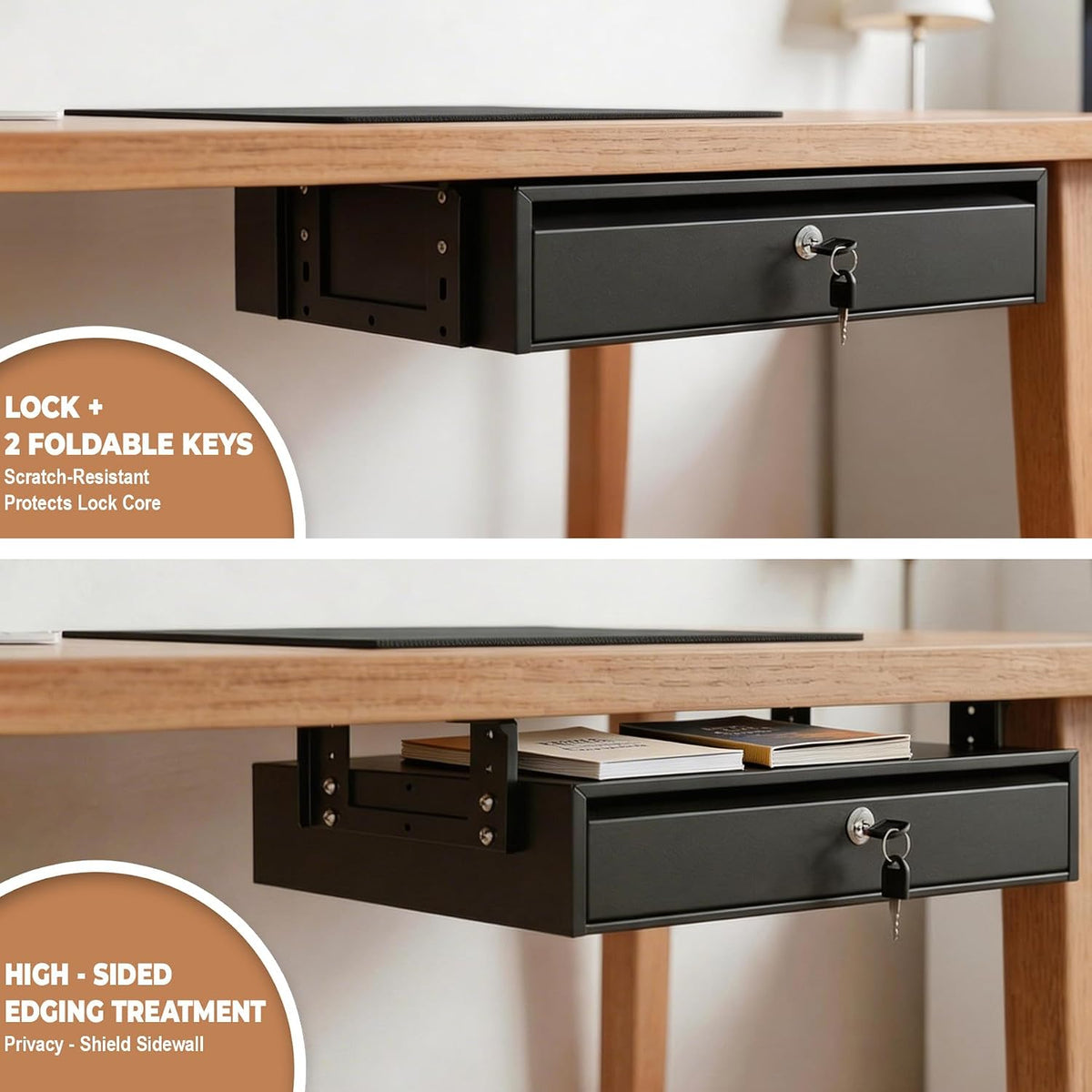 POPMOON 18in Under Desk Drawer with Lock, Large Pull Out Storage Organizer
