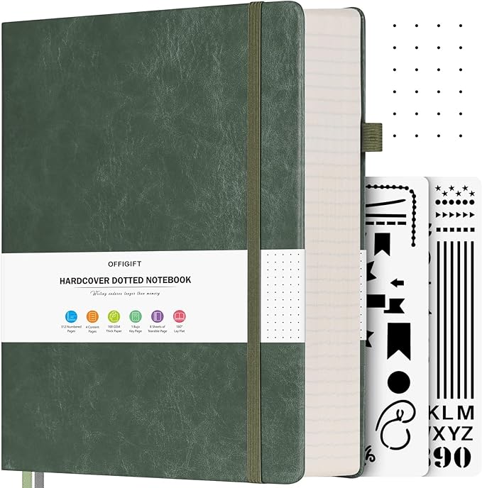 OFFIGIFT Bullet Dotted Journal, Large A4 Hardcover Leather Journal, 312 by OFFIGIFT