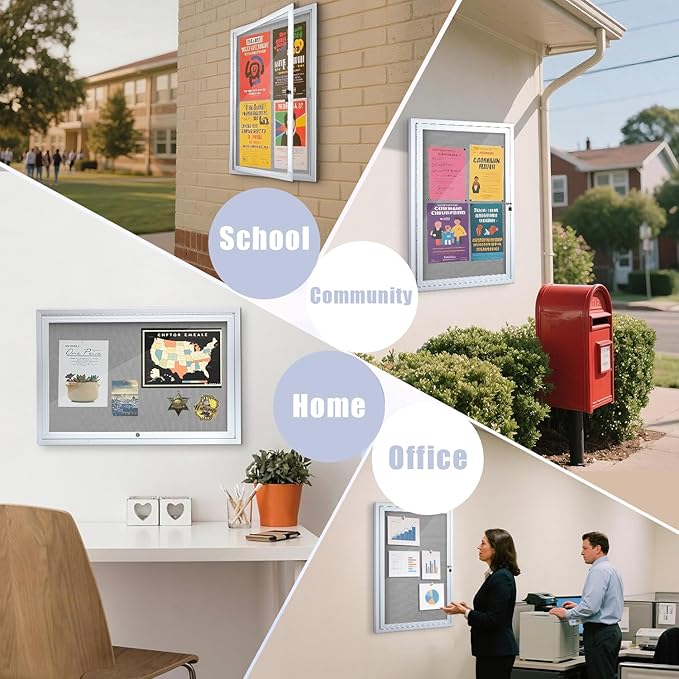 Homezelle Enclosed Bulletin Board 36"x24" Outdoor Weatherproof Cork Noticeboard - Image 5