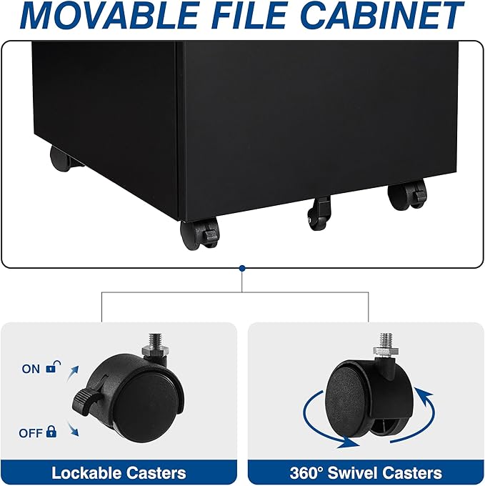 Fesbos 3 Drawer Mobile Metal File Cabinet, Pre-Built Office Storage File Cabinet - Image 5