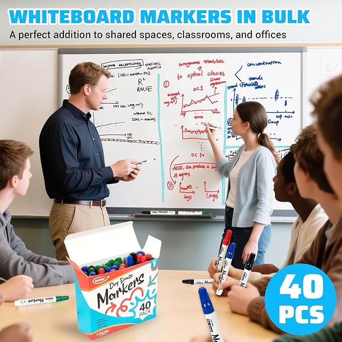 ANYUKE Low Odor Dry Erase Markers, Chisel Tip Whiteboard Markers Non-Toxic - Image 2