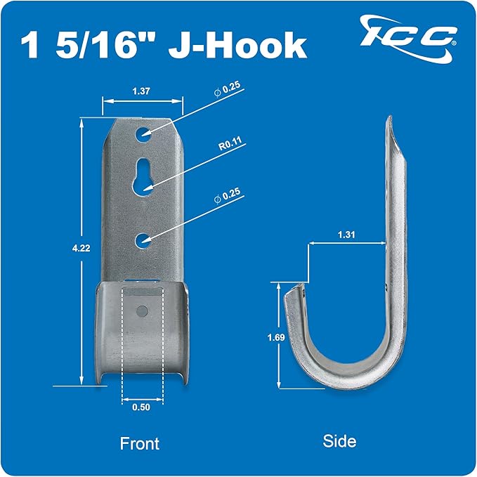 ICC 1-5/16"-Inch Wall Mount J-Hook – 25-Pack, Cable Support Hooks Without - Image 8