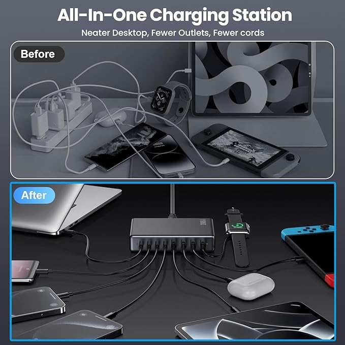 200W USB C Charger Block, GaN IV Charging Station 8 Ports, QC4.0 Fast Charging - Image 8