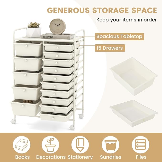 GOFLAME 15-Drawer Rolling Storage Cart, Craft Storage Cart - Image 4