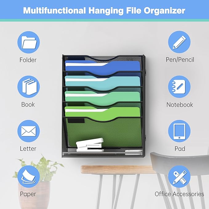 Kuntine.B Wall File Organizer Office Hanging Magazine Holder Wall File Organizer - Image 4