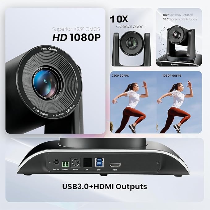 TONGVEO 10x Zoom Conference Room Video Camera System, All-in-One HD 1080P 60fps - Image 7