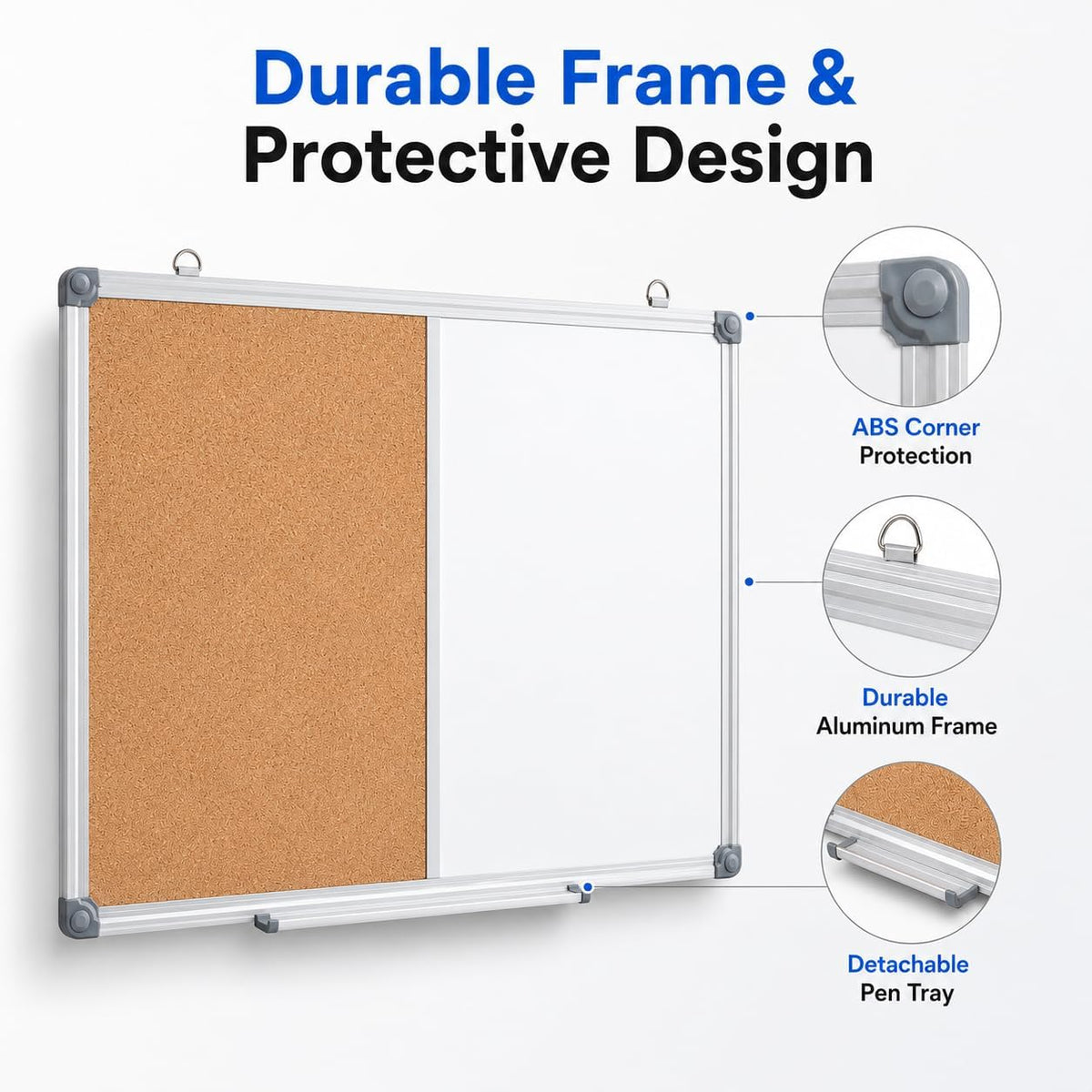 Cork Board and Magnetic Whiteboard Combination Board for Wall, 24" x 18&...