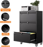 METAN Upgrade 3 Drawers Lateral File Cabinet on Wheels, Steel Office Filing - Image 5