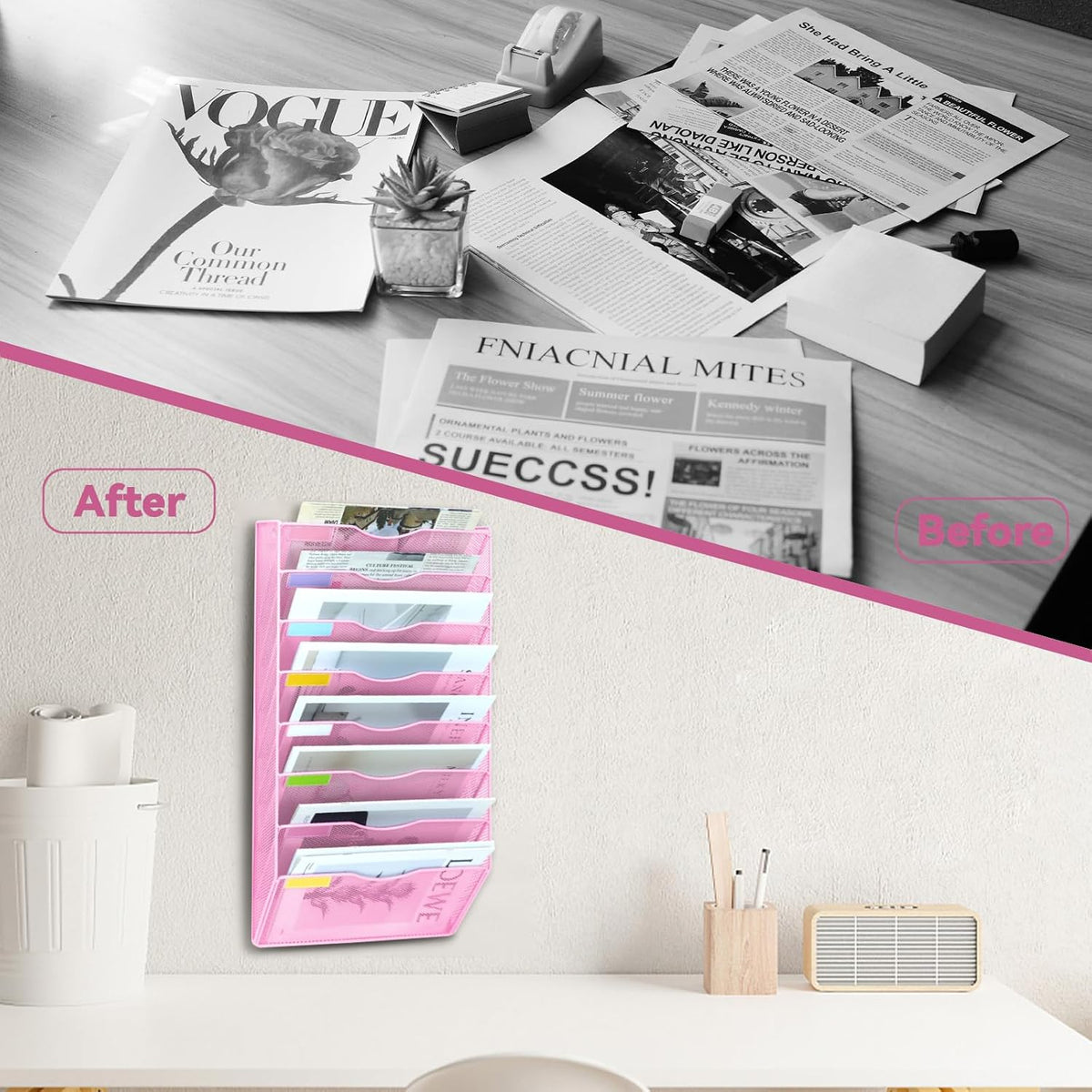 8 Pockets Mesh Wall File Holder Organizer Office Hanging File Folder Magazine...