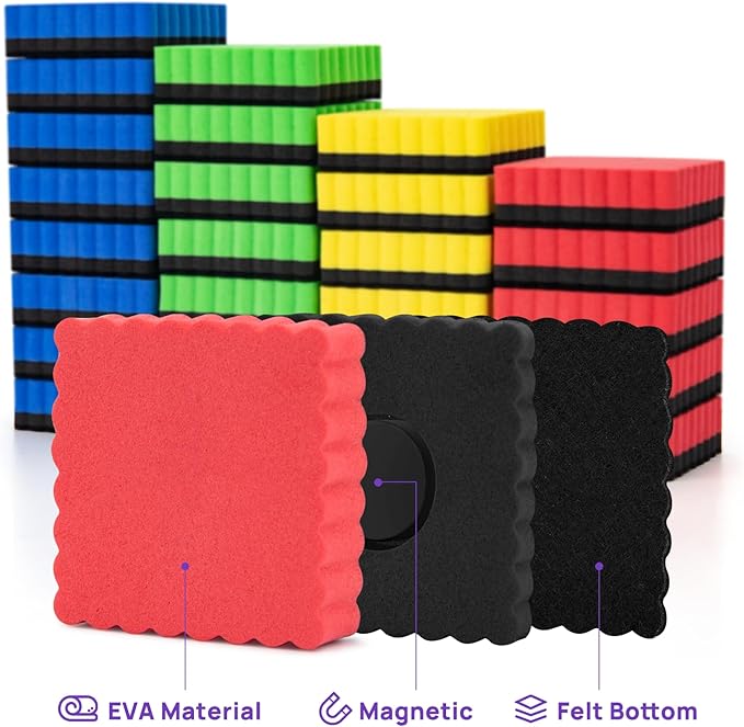 JEFURE 48 Pcs Mini Dry Erase Erasers, Magnetic Whiteboard Eraser, Magnetic - Image 3