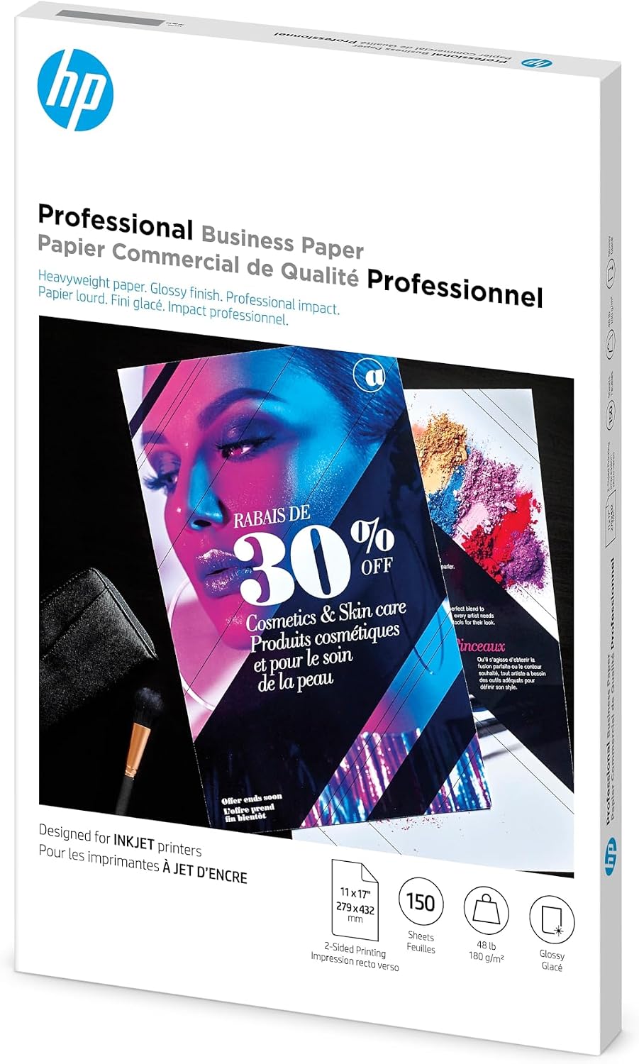 hp professional business paper, glossy, 11x17 in, 48, side view