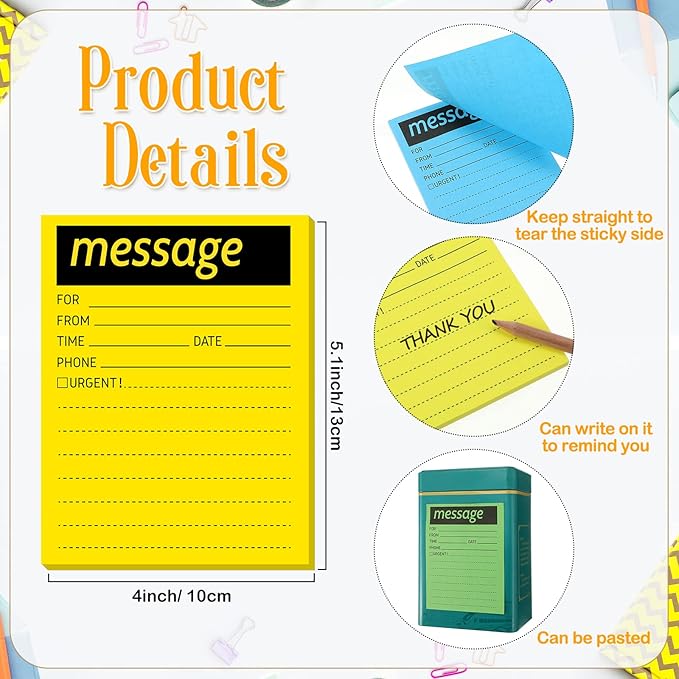 Geyee 9 Pieces Telephone Message Sticky Notes Pads 4 x 5 Inch Assorted Neon - Image 2