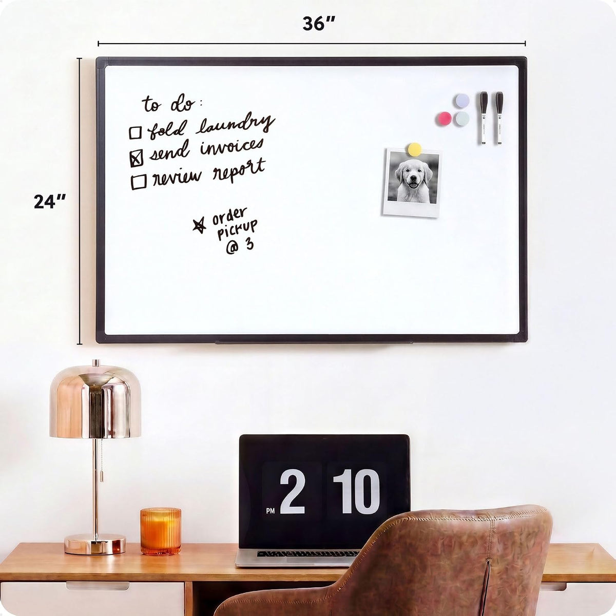 U Brands 24" x 36" Magnetic White Board with Markers, Black Metal F...