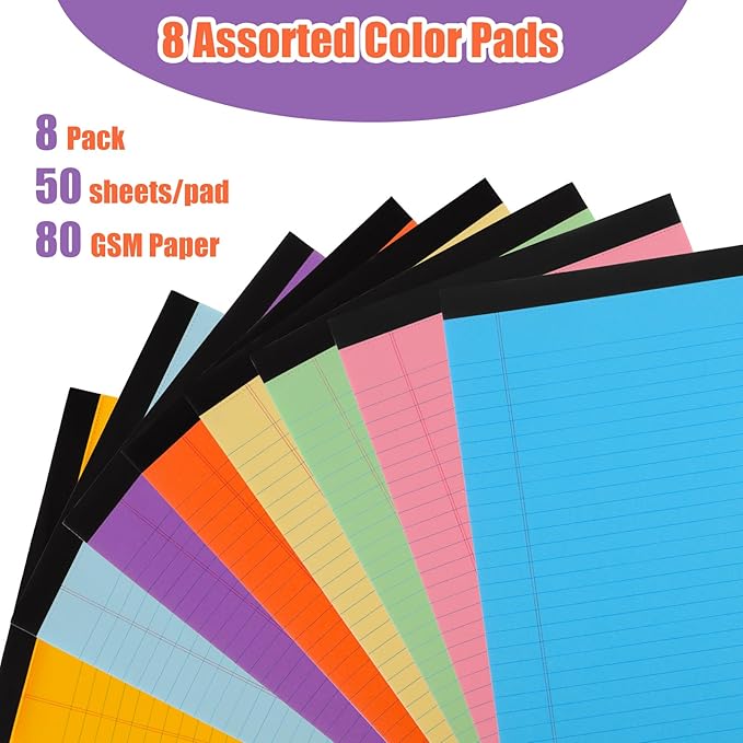 Thboxes 8 Pack Colored Legal Pads, Totally 400 Sheets Legal Pads 8 x 11.5inch - Image 2