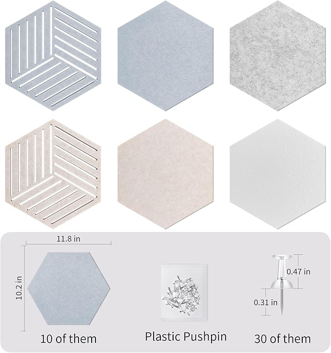 12'' Medium Hexagon Cork-Bulletin Board Tiles Adhesive 10PCS 12x10 inch - Image 6
