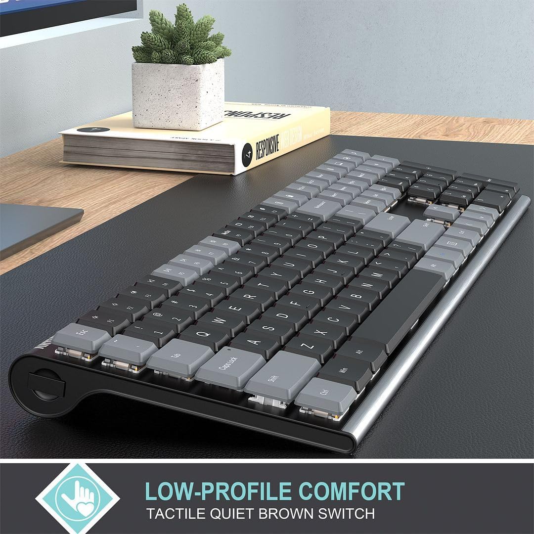 Arteck Mechanical 2.4G USB Wireless Keyboard, Tacktile Brown Switches Gray