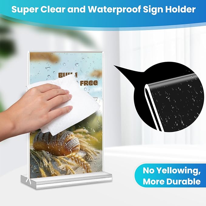 Acrylic Sign Holder 4x6, 15 Pack Clear Double Sided Menu Vertical Display Stand - Image 4