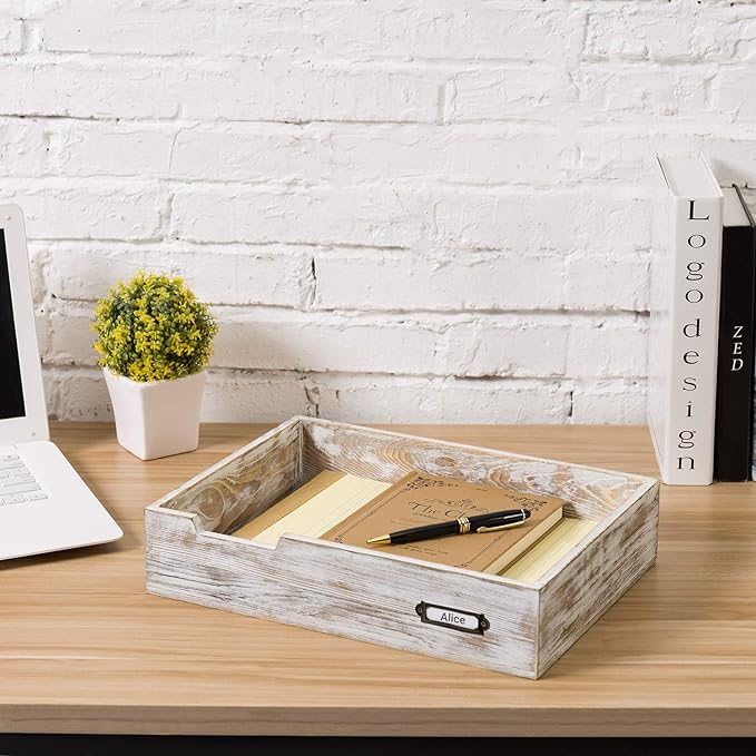 MyGift Rustic White Desktop Letter Tray - Image 5