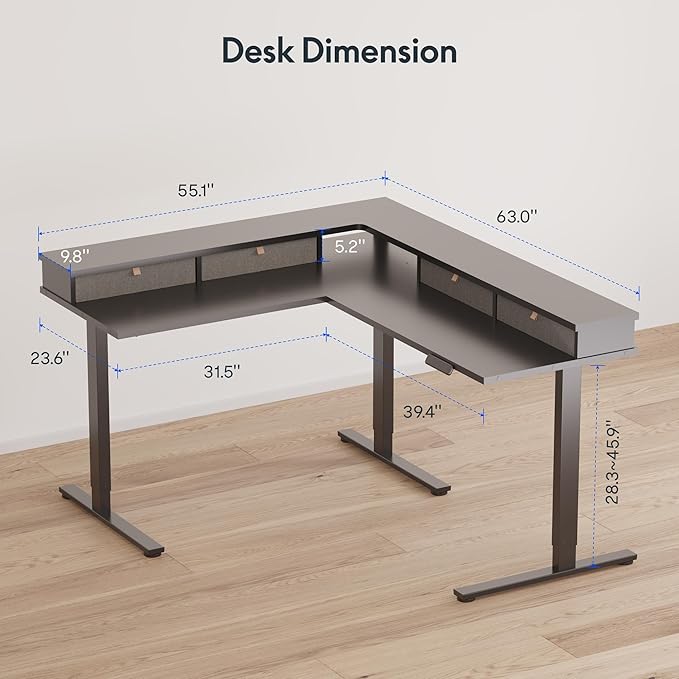 FLEXISPOT 63" L Shaped Standing Desk Electric Corner Table - Image 3