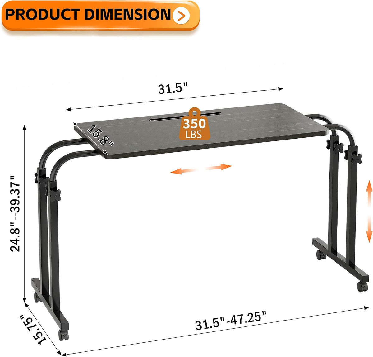 TigerDad Mobile Recliner Desk Overbed Table with Wheels Laptop Stand Tray