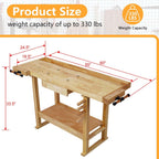 55" rubber wood workbench with drawer& shelf, 330 shown in use