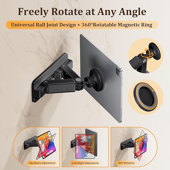 nediea Magnetic Wall Mount for iPad, 360°Rotation Tablet Wall Mount Holder - Image 2